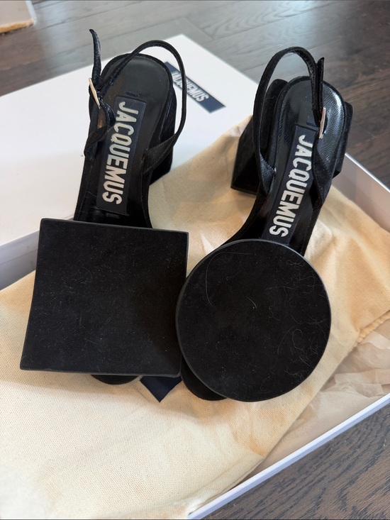 Jacquemus Shoes - Jacquemus Black Asymmetrical Geometric Slingback Heels